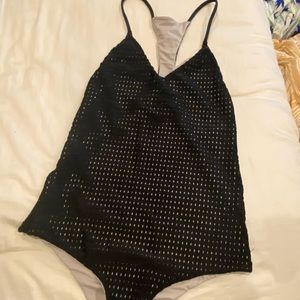 Acacia race back black mesh swimsuit